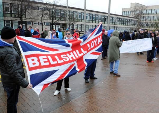 Regimental Blues protest at Motherwell Civic Centre.