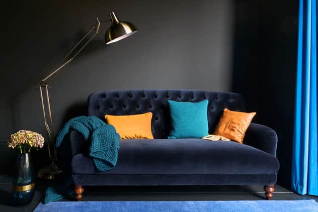 The Bailey velvet maxi sofa, royal blue, 1599, available from DFS.