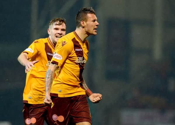 Marvin Johnson celebrates his goal with Chris Cadden (Pic by Alan Watson)