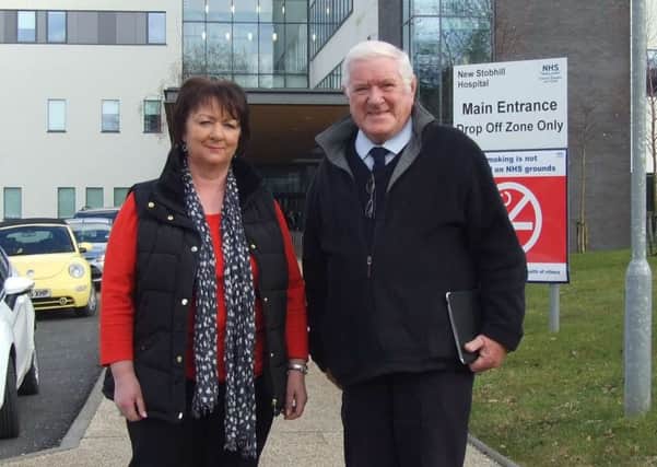 Rona Mackay and Tom Herbert outside Stobhill Hospital