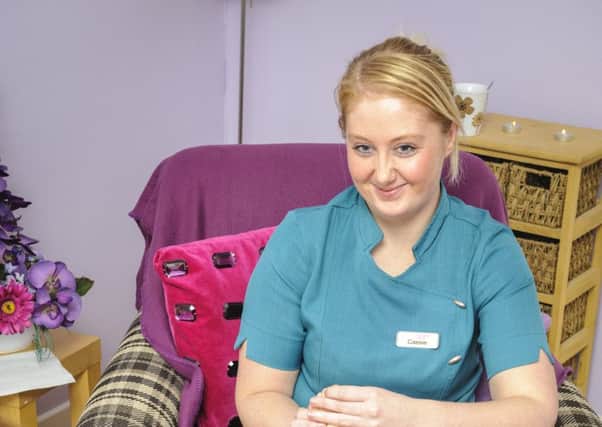 Little Haven volunteer Elaine Aitchison receives a foot massage from Complimentary Therapist Cassie Murphy during the Little Haven, Forth Volunteer Week  -  Picture by Andrew Wilson