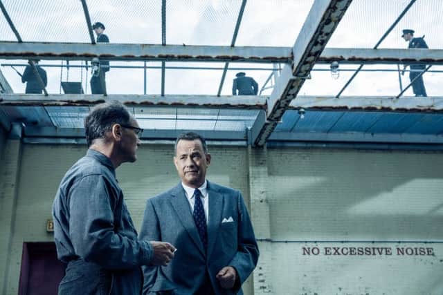 BRIDGE OF SPIES. Pictured: Tom Hanks as Brooklyn lawyer James Donovan and Mark Rylance as Soviet agent Rudolf Abel.