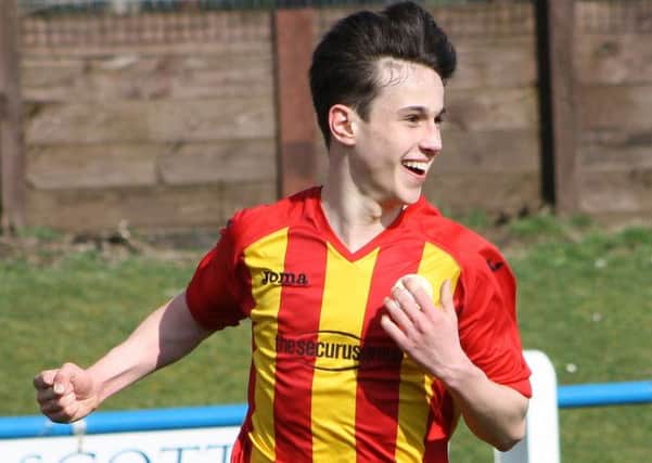 Luke Traynor celebrates after netting an injury-time equaliser for Rossvale under-16s in their Scottish Cup semi-final against Fauldhouse United