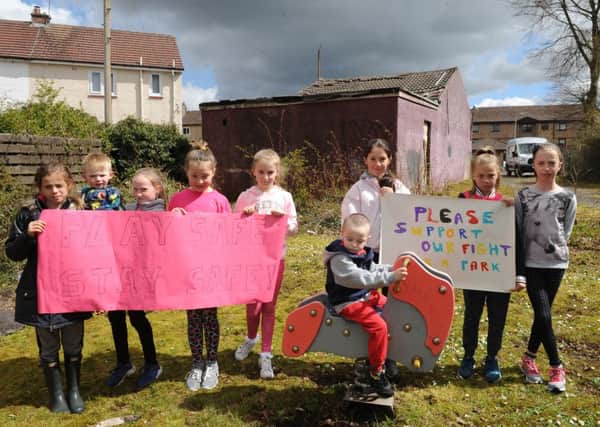30-4-2016 Picture Jamie Forbes. Lennoxtown.  Benloich Road. Parents and children campaigning for old playpark to be upgraded.