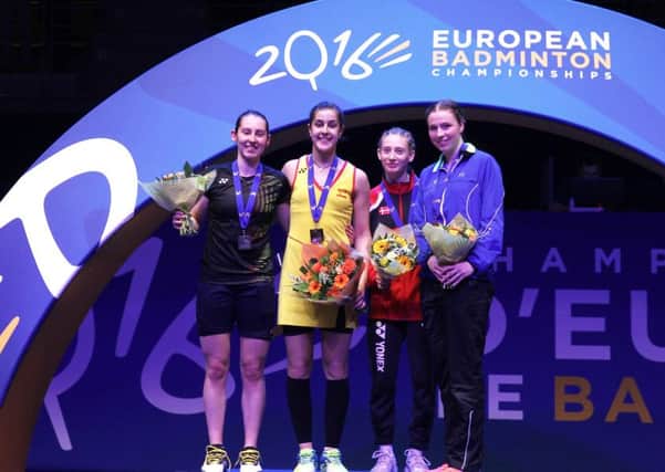 Kirsty Gilmour (first left) and other Euro medallists (Pic by Mark Phelan)