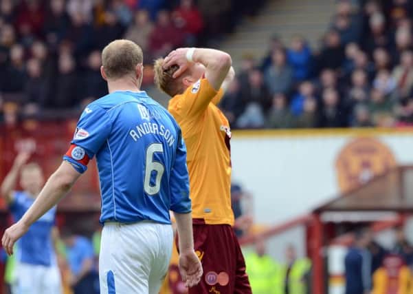 Motherwell's Chris Cadden holds his head after missing a second half chance (Pic by Alan Watson)