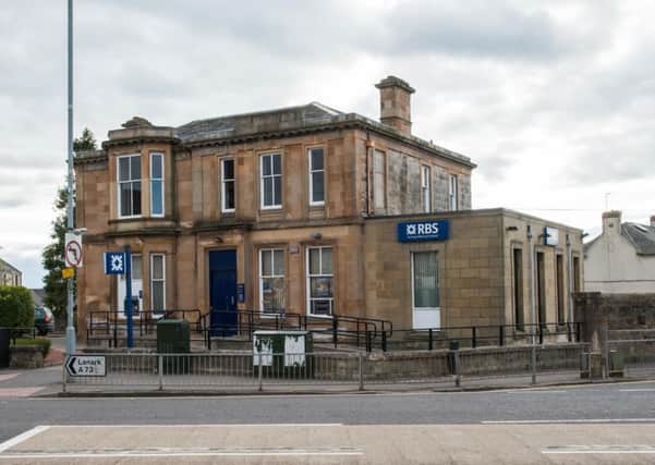 Carluke landmark for over 100 years, the towns Royal Bank of Scotlnd branch, about to close. Pic: Sarah Peters