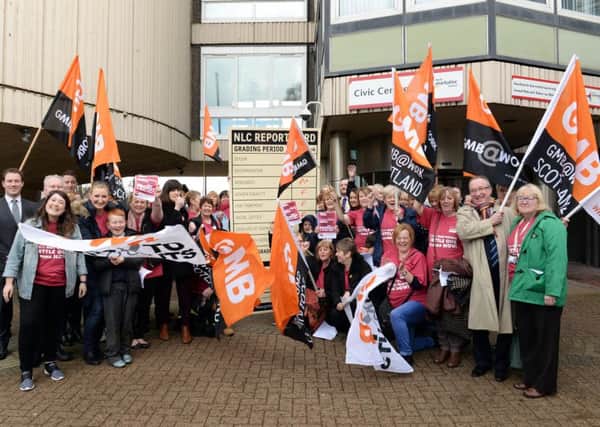 GMB members protest outside Motherwell Civic Centre in March