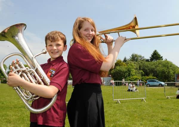 4-6-2016 Picture Jamie Forbes. Lenzie Gala. Kirkintilloch Brass Band. Angus Ritchie (9) and Eilidh Nevin (15).