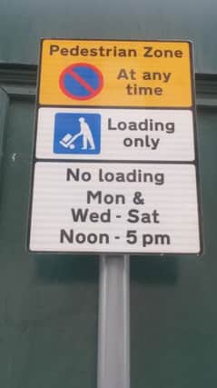 New parking signs in pedestrianised zone of High street, Kirkcaldy