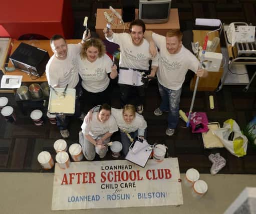Volunteers  from the Lloyds Banking Group, give Loanhead Community Learning Centre a painting makeover for  'Day to make a Difference' campaign.
Grant McCall, Leah Forrest, Iain Gordon,
Suzanne Donaldson, Sally Macmillan and Rod Cole.