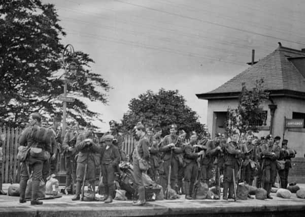 The men who marched away: Soldiers leaving from Carluke Station (photo from Carluke Parish Historical Society)