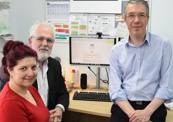 NHS LANARKSHIRE is expanding its patient information system to give key authorised clinical staff access to a summary of a patients GP record. Photo caption:  (L-R) Dr Tyra Smyth, Dr Bill Martin and Dr Bruce Thomson.