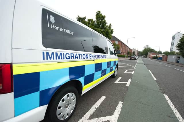 09/09/15 . GLASGOW. Immigration Enforcement van. immigration , home office , migrant , refugee , crisis , Theresa May.