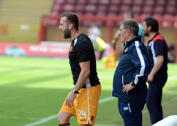Motherwell manager Mark McGhee and assistant James McFadden on the Fir Park touchline (Pic by Alan Watson)