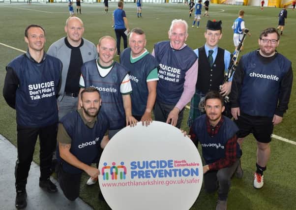 Clyde boss Barry Ferguson (front right) and assistant Bob Malcolm were among those backing the suicide prevention project.