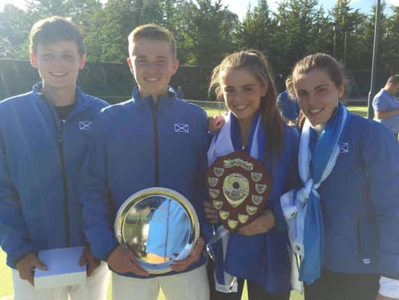 Delighted with their success in Cardiff are, left to right, Ewen Lumsden, Aidan McHugh, Alexandra Hunter and Maia Lumsden