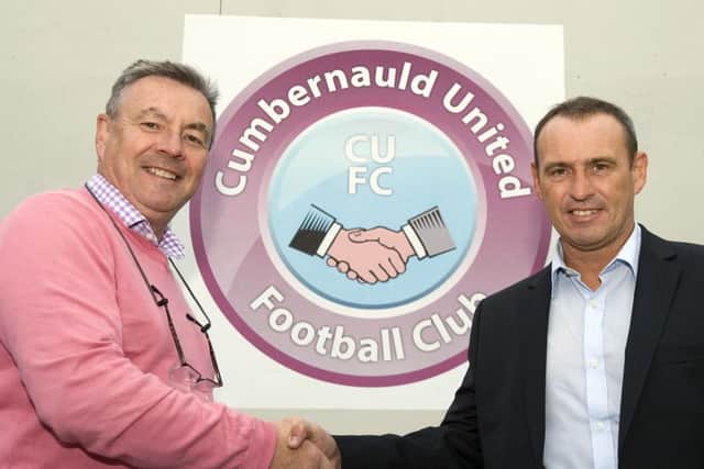 New Cumbernauld United boss George Shaw (right) with club chairman George Watson.