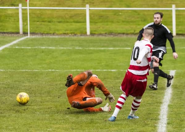 Michael Collinder nets Lesmahagow's goal against Craigmark on Saturday (Pic by Sarah Peters)
