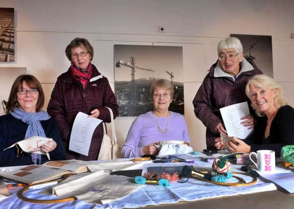 Lillie Art Gallery first free stitching and embroidery workshop held on Tuesdays with Maura McRobbie - Elma Parkins, Isabel Sherwood and Maura McRobbie and Peggy Crushank.