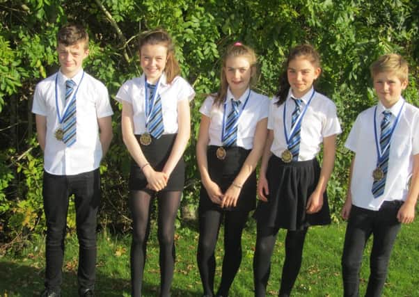 The trailblazing winners, left to right, are  Euan Chapman, Ellie Hinks, Grace Maclean, Orla Doherty and Euan Lamond, missing from photo  Ross Smith.
