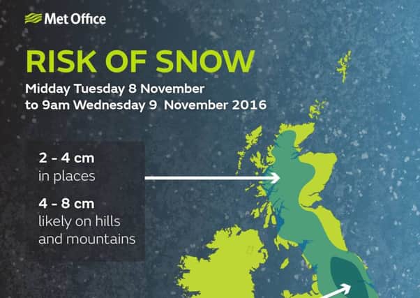 The Met Office has issued a yellow be aware warning for Tuesday, November 8 across Scotland