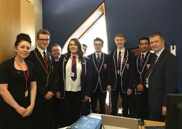 OUr Lady's High pupils with Graham Simpson MSP, right.