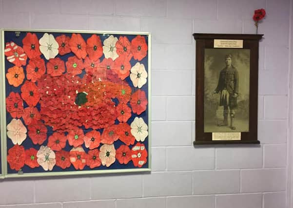 The lovely display of poppies next to a photo of Lieutenant James Ross.