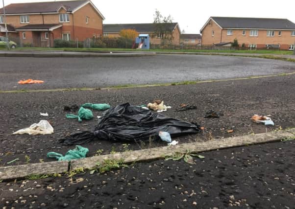 The contents of the bin bag was left strewn in Forum Place, Motherwell