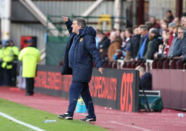 Mark McGhee roars on his troops during last Saturday's defeat at Tynecastle (Pic by Ian McFadyen)