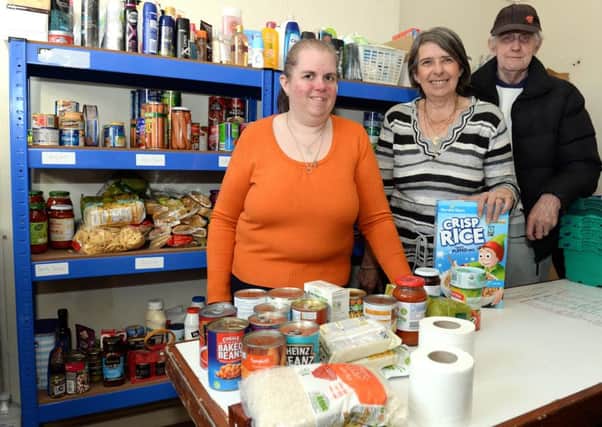 Bellshill Community Foodbank volunteers (l-r) Fiona Kyle, Elaine Gatenby and John Symington.
