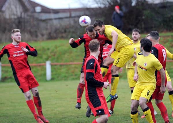 Action from Saturday's Scottish Junior Cup draw between Thorniewood United and Bonnyrigg Rose (Pic by Alan Watson)