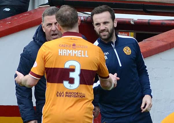 James McFadden (right) and Mark McGhee praise Stevie Hammell after he'd laid on Motherwell's third goal for Lionel Ainsworth against Celtic last Saturday (Pic by Alan Watson)