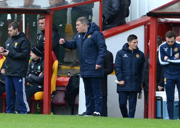 Motherwell manager Mark McGhee urges his troops on against Celtic last Saturday (Pic by Alan Watson)