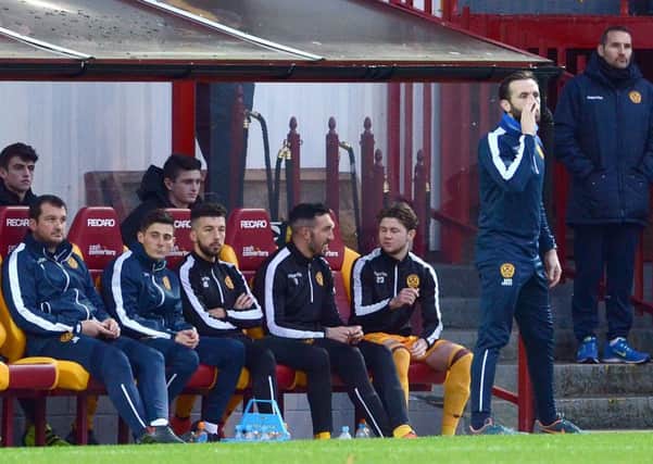 James McFadden roars instructions from the dugout during Motherwell's 0-0 home draw against Kilmarnock last Saturday (Pic by Alan Watson)