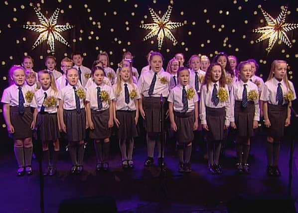 Muirhouse Primary choir being filmed for STV Glasgow. Pic courtesy of STV.