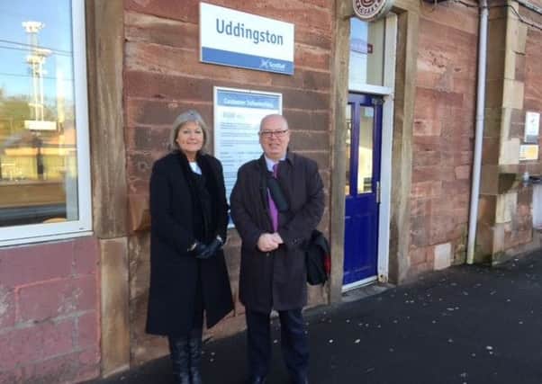 MSP Margaret Mitchell and Scotrails Michael Hall during a visit to Uddingston train station where they identified 27 possible new car parking spaces.