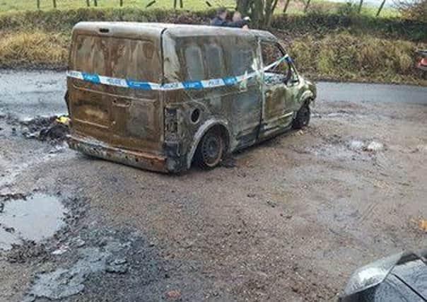 The burnt out van near Milngavie
