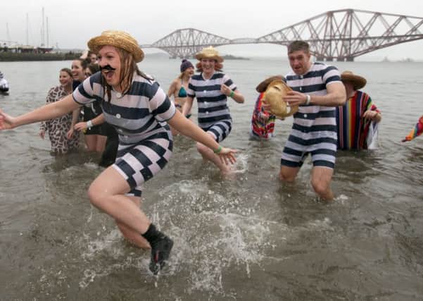 The Firth of Forth, South Queensferry near Edinburgh, annual New Year's Day Loony Dook 2015.