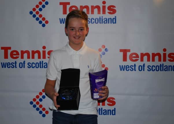 Kyle McKay of Bearsden Tennis Club with his West of Scotland Junior league award.