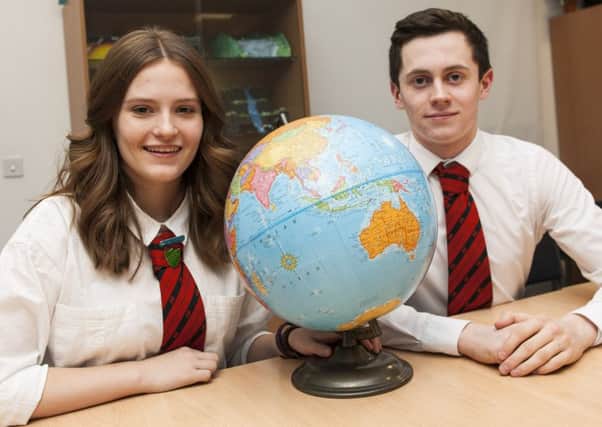 Lesmahagow High School Pupils Luana McAtear and Oliver Heaney who are fundraising to work overseas.  (Picture Sarah Peters)