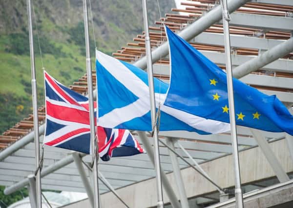 Flags flown at half mast outside the Scottish Parliament. Picture: Ian Georgeson.