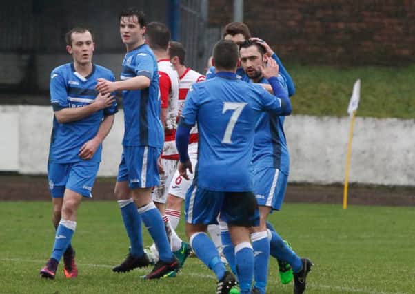 Kilsyth celebrate Gary Kelly's opener against Bonnyrigg
