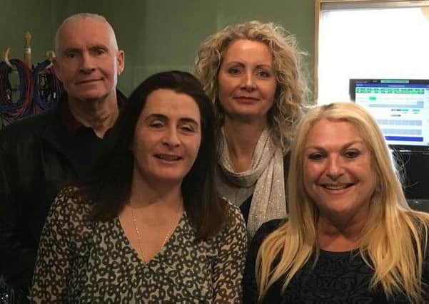 Back row, Robin and daughter Lorraine with people tracing expert Cat Whiteaway and  radio host Vanessa Feltz.