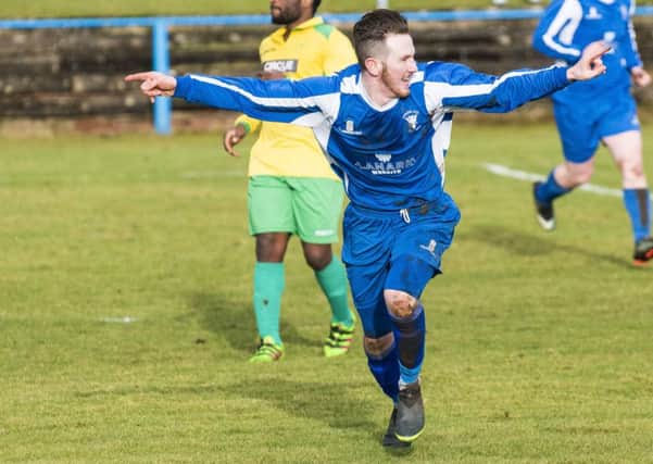 David O'Donnell celebrates putting Lanark United 2-1 up against St Anthony's on Saturday (Pic by Sarah Peters)