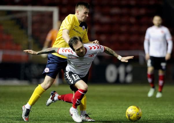 Jordan McMillan in action during Clyde's win over Stirling Albion (pic by Michael Gillen)