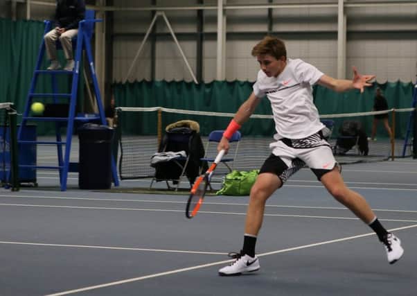Aidan McHugh in action at the Aegon Pro-Series Scottish Championships (pic by Tennis Scotland)