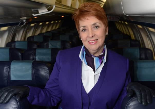 Charmaine McCall-Hagan, one of the UK's longest-serving cabin crew who has flown her final flight after a career spanning more than 44 years. Pic: Loganair/PA Wire