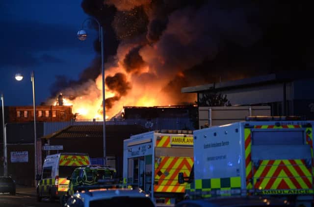 A large fire at a scrapyard in Helen Street, Govan. Pic: SWNS