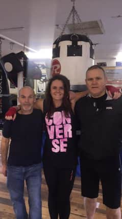 Julie with coaches Gerry Donaghy and Francie Connor at Golden Gloves